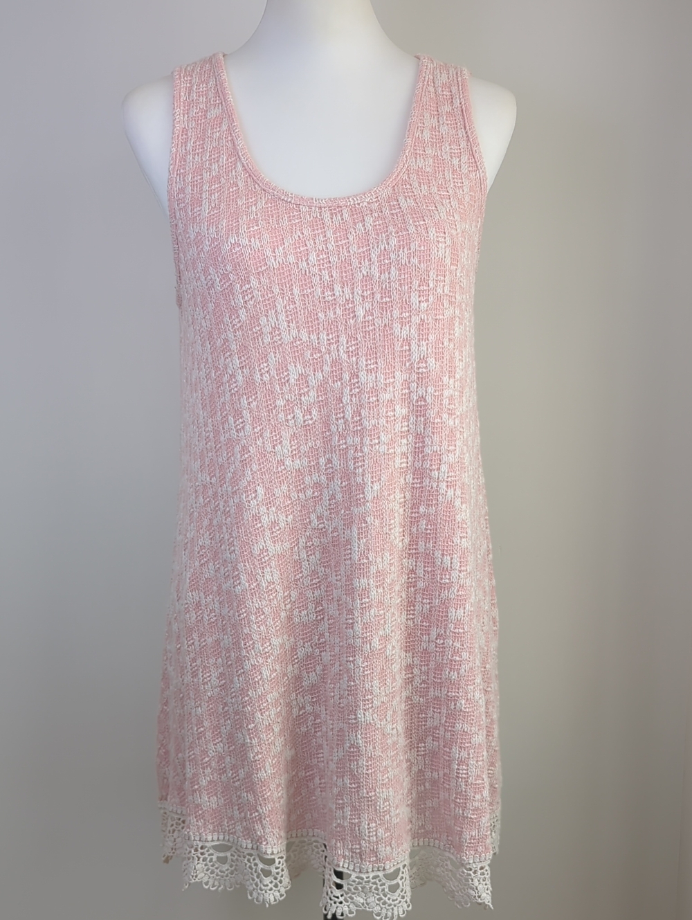 Entro Boho Pink Marled Crochet Lace Hem Tunic Tank LARGE
